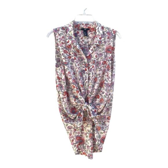 H&M Women’s Floral Print Semi Sheer Sleeveless Button-Down Top Size 10 - Picture 4 of 8